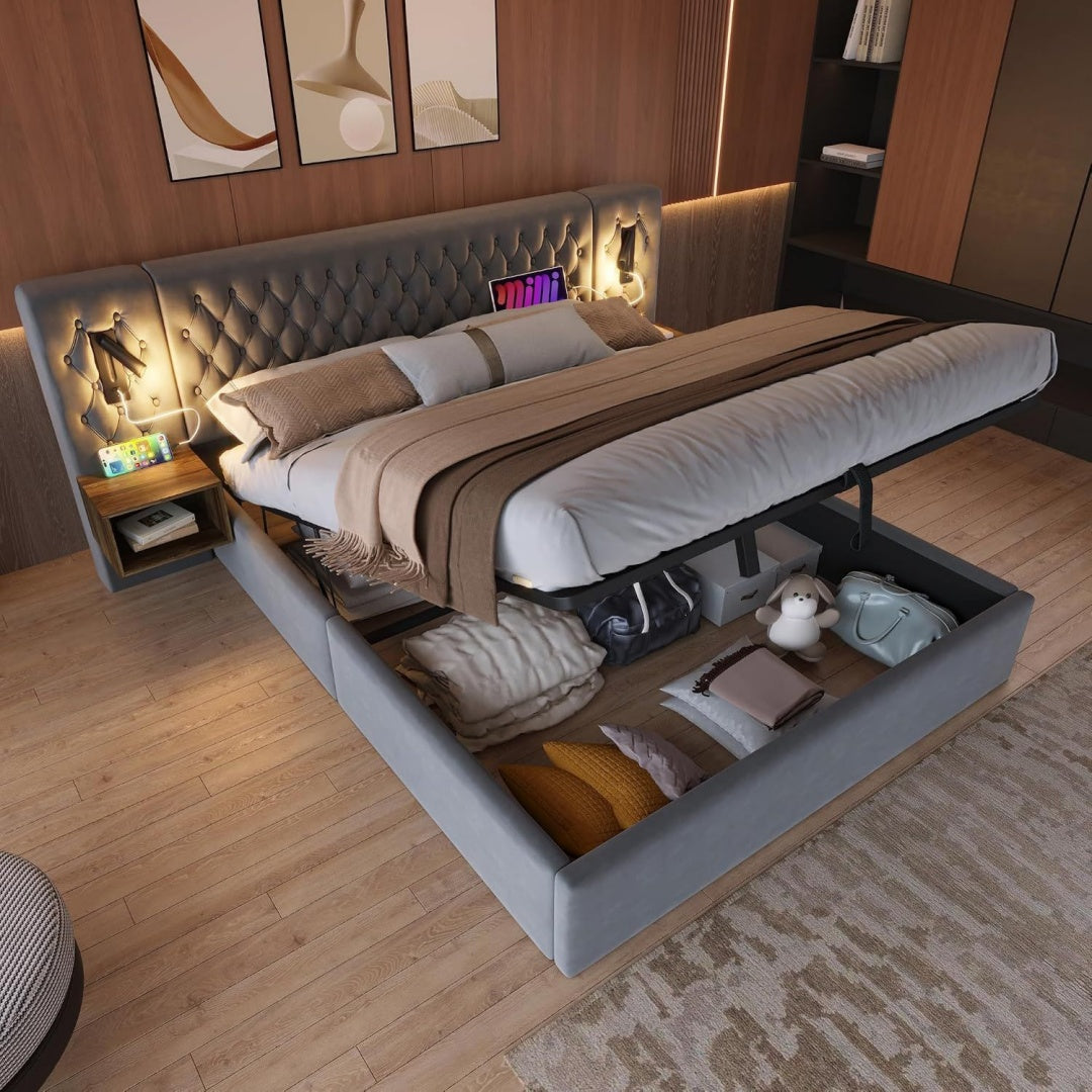 Accento naturale set arredo camera da letto in legno illuminato bianco